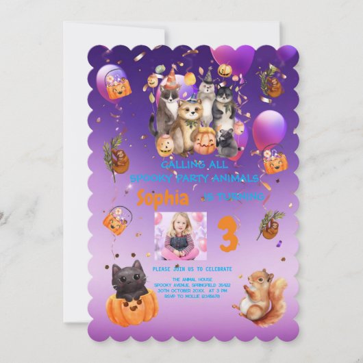 Spooky Party Animals Theme Kids Verjaardag Uitnodi Kaart (Voorkant)