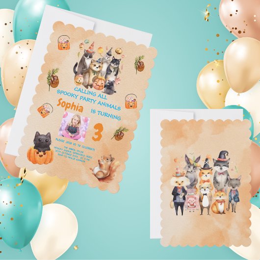 Spooky Party Animals Theme Kids Verjaardag Uitnodi Kaart