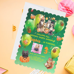 Spooky Party Animals Theme Kids Verjaardag Uitnodi Kaart