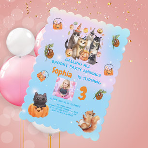 Spooky Party Animals Theme Kids Verjaardag Uitnodi Kaart