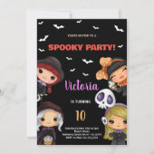 Spooky Party Zwart Halloween Verjaardagsuitnodigin Kaart (Voorkant)