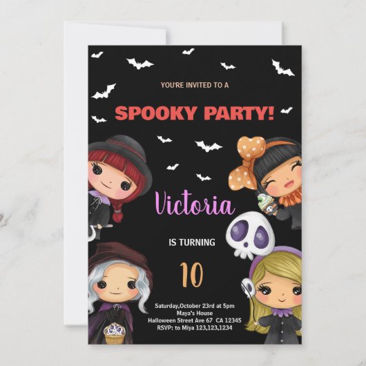 Spooky Party Zwart Halloween Verjaardagsuitnodigin Kaart (Voorkant)