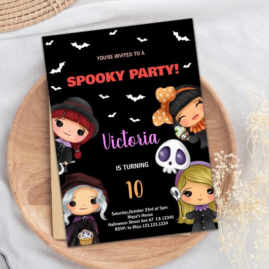 Spooky Party Zwart Halloween Verjaardagsuitnodigin Kaart