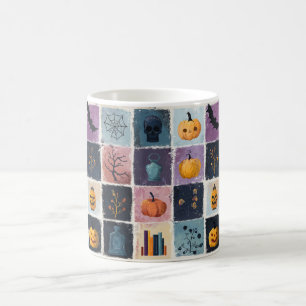 Spooky Patchwork Halloween Icons Patroon Koffiemok