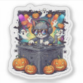Spooky Paw-ty Time - Cat DJ Halloween Party Sticker (Voorkant)