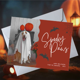 Spooky Paws Halloween Pet Photo Holiday Card Kaart