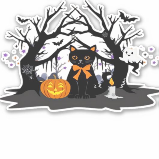 Spooky Paws & Pumpkin Halloween Nights Classic T-S Sticker (Voorkant)