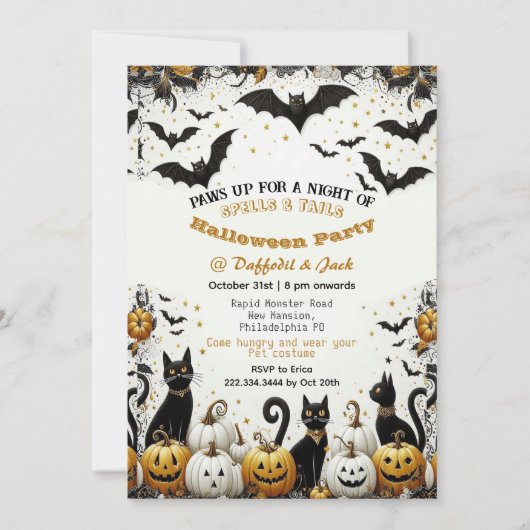 Spooky Paws Up Pet Kostuum Halloween Pumpkin Party Kaart (Voorkant)