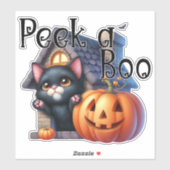 Spooky Peek-a-Boo Black Cat en pompoen Halloween Sticker (Vel)