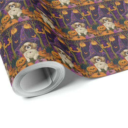 Spooky pekinees hond Halloween heks en pompoen Cadeaupapier (Rol Hoek)