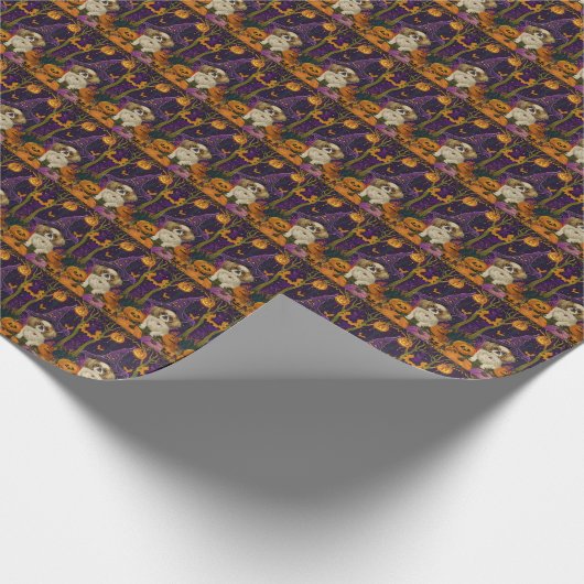 Spooky pekinees hond Halloween heks en pompoen Cadeaupapier (Hoek)