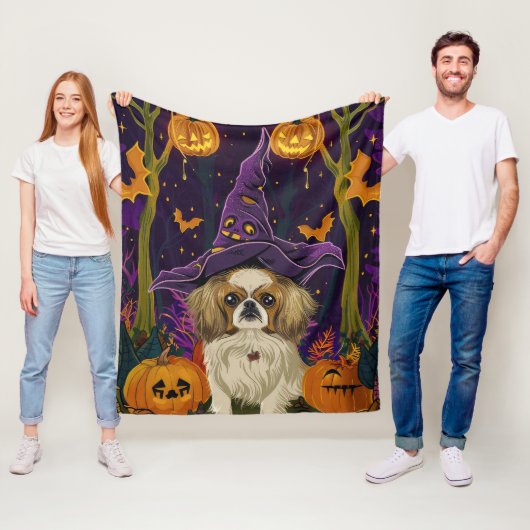 Spooky pekinees hond Halloween heks en pompoen Fleece Deken (In situ)