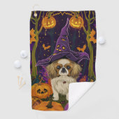 Spooky pekinees hond Halloween heks en pompoen Golfhanddoek (Insitu)