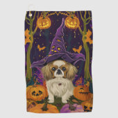 Spooky pekinees hond Halloween heks en pompoen Golfhanddoek (Voorkant)