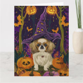 Spooky pekinees hond Halloween heks en pompoen Kaart (Voorkant)
