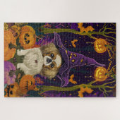 Spooky pekinees hond Halloween heks en pompoen Legpuzzel (Horizontaal)
