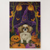 Spooky pekinees hond Halloween heks en pompoen Legpuzzel (Verticaal)