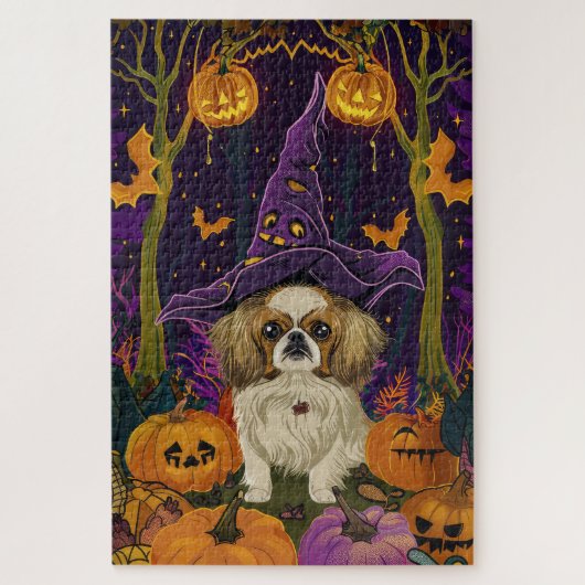 Spooky pekinees hond Halloween heks en pompoen Legpuzzel (Verticaal)