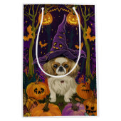 Spooky pekinees hond Halloween heks en pompoen Medium Cadeauzakje (Voorkant)