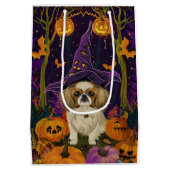 Spooky pekinees hond Halloween heks en pompoen Medium Cadeauzakje (Achterkant)