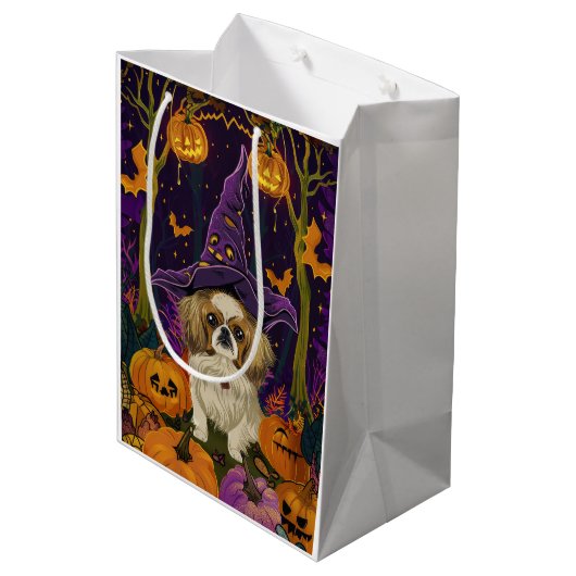Spooky pekinees hond Halloween heks en pompoen Medium Cadeauzakje (Achterkant Gekanteld)