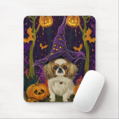 Spooky pekinees hond Halloween heks en pompoen Muismat (Met muis)