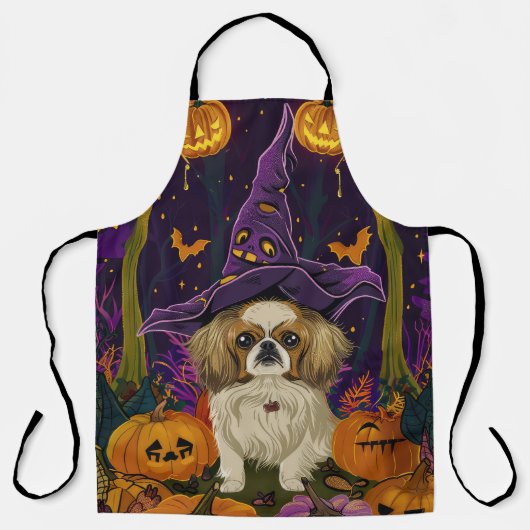 Spooky pekinees hond Halloween heks en pompoen Schort (Voorkant)