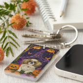 Spooky pekinees hond Halloween heks en pompoen Sleutelhanger (Voorkant Rechts)