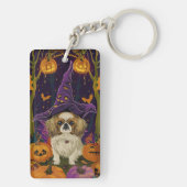 Spooky pekinees hond Halloween heks en pompoen Sleutelhanger (achterkant)