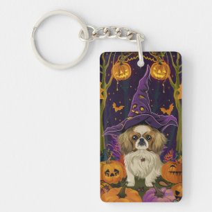 Spooky pekinees hond Halloween heks en pompoen Sleutelhanger
