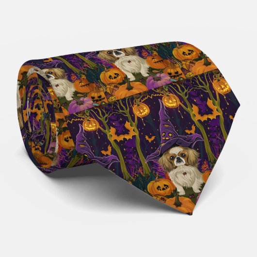 Spooky pekinees hond Halloween heks en pompoen Stropdas (Opgerold)