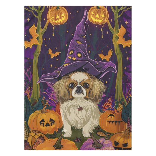 Spooky pekinees hond Halloween heks en pompoen Tafelkleed (Voorkant)