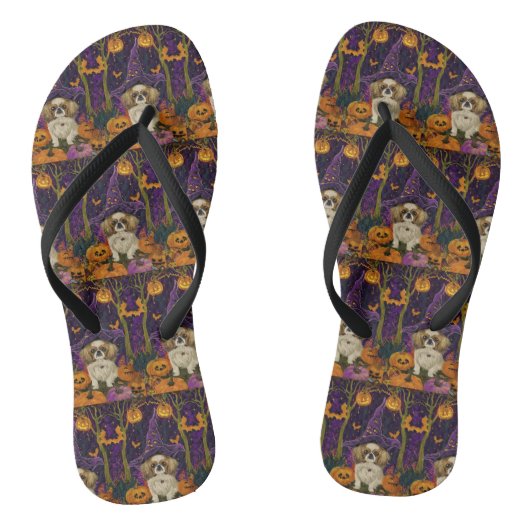 Spooky pekinees hond Halloween heks en pompoen Teenslippers (Voetbed)