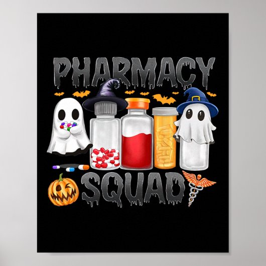 Spooky Pharmacy Squad Ghost Pills Apotheker Tech Poster (Voorkant)