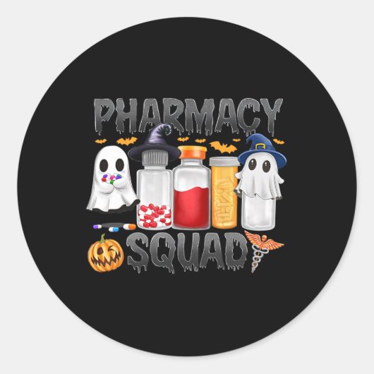 Spooky Pharmacy Squad Ghost Pills Apotheker Tech Ronde Sticker (Voorkant)