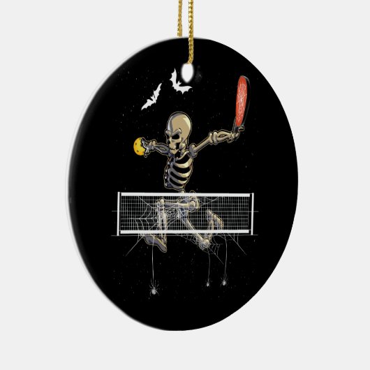 Spooky Pickleball Skelet Speler Fan Halloween Pi Keramisch Ornament (Rechts)