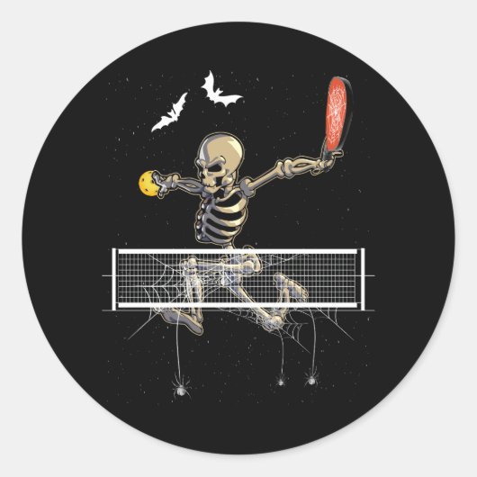 Spooky Pickleball Skelet Speler Fan Halloween Pi Ronde Sticker (Voorkant)