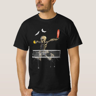 Spooky Pickleball Skelet Speler Fan Halloween Pi T-shirt