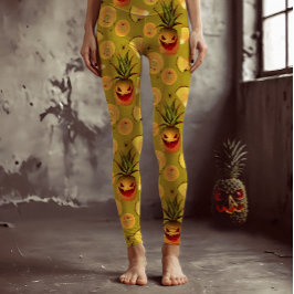 Spooky Pineapple Halloween Fun Yellow Leggings