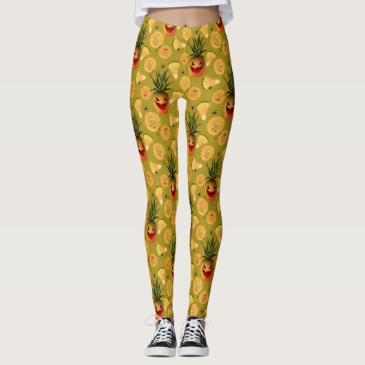 Spooky Pineapple Halloween Fun Yellow Leggings (Voorkant)