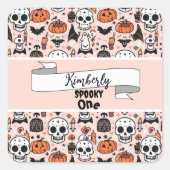 Spooky Pink Halloween thema Tegel Custom Spooky On Vierkante Sticker (Voorkant)
