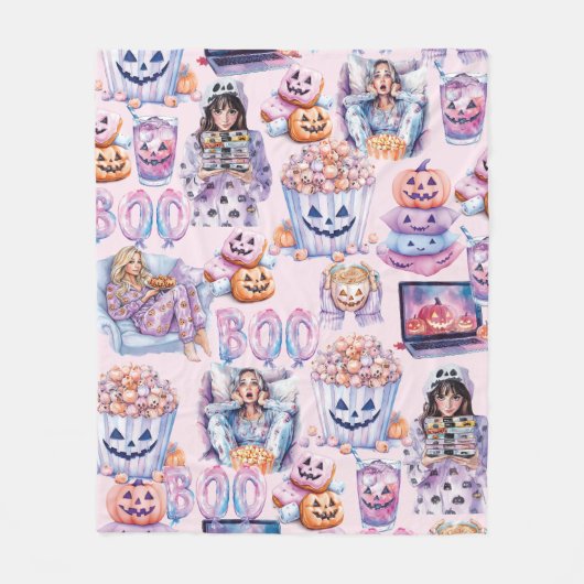 Spooky Pink & Paarse Halloween Fun Fleece Deken (Voorkant)