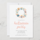 Spooky Pink Skull Floral Wreath Halloween Party Kaart (Voorkant)