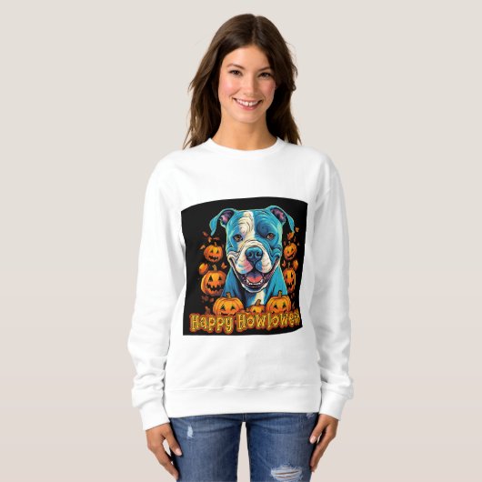 Spooky Pitbull Happy Howloween Trui (Voorkant volledig)