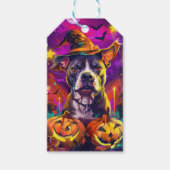 Spooky Pitbull Hond Halloween Heks en Pompoen Cadeaulabel (Voorkant)