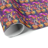 Spooky Pitbull Hond Halloween Heks en Pompoen Cadeaupapier (Rol Hoek)