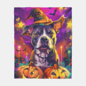 Spooky Pitbull Hond Halloween Heks en Pompoen Fleece Deken (Voorkant)