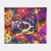 Spooky Pitbull Hond Halloween Heks en Pompoen Fleece Deken (Voorkant (Horizontaal))