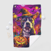 Spooky Pitbull Hond Halloween Heks en Pompoen Golfhanddoek (Insitu)