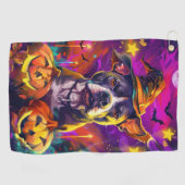Spooky Pitbull Hond Halloween Heks en Pompoen Golfhanddoek (Horizontaal)